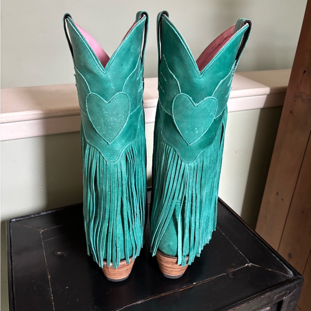 Lane Turquoise Fringe Cowboy Boots - Picture 12 of 15